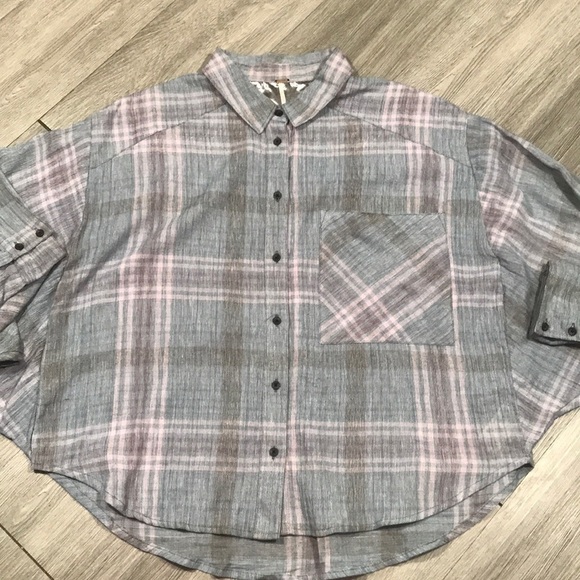 Free People Plaid L/S Batwing Button Up Shirt - Picture 6 of 9